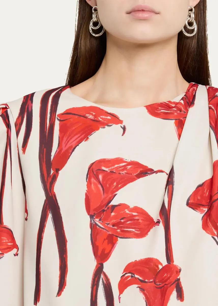 Carolina Herrera Cala Lily Crepe Draped-Sleeve Blouse | Thumbnail 5 Carolina Herrera Cala Lily Crepe Draped-Sleeve Blouse | Thumbnail 5