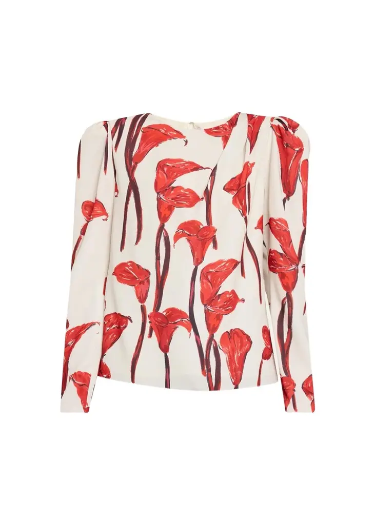 Carolina Herrera Cala Lily Crepe Draped-Sleeve Blouse