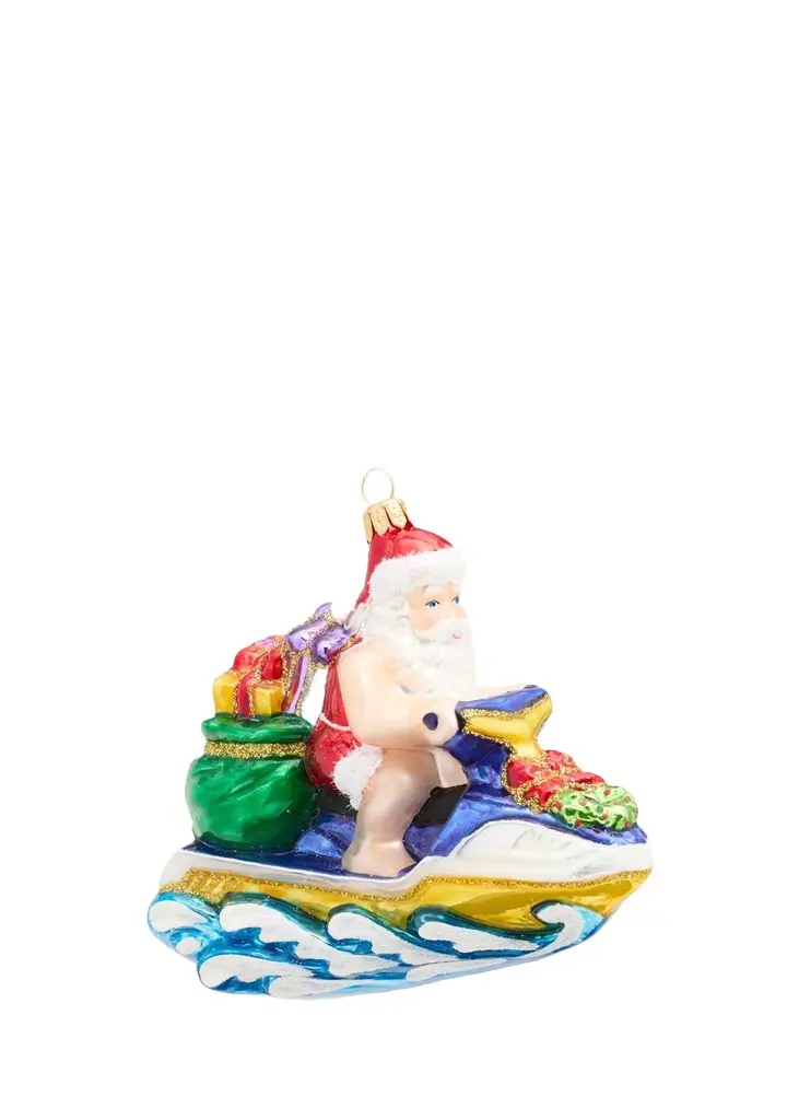 Santa On Jet Ski Glass Ornament Santa On Jet Ski Glass Ornament