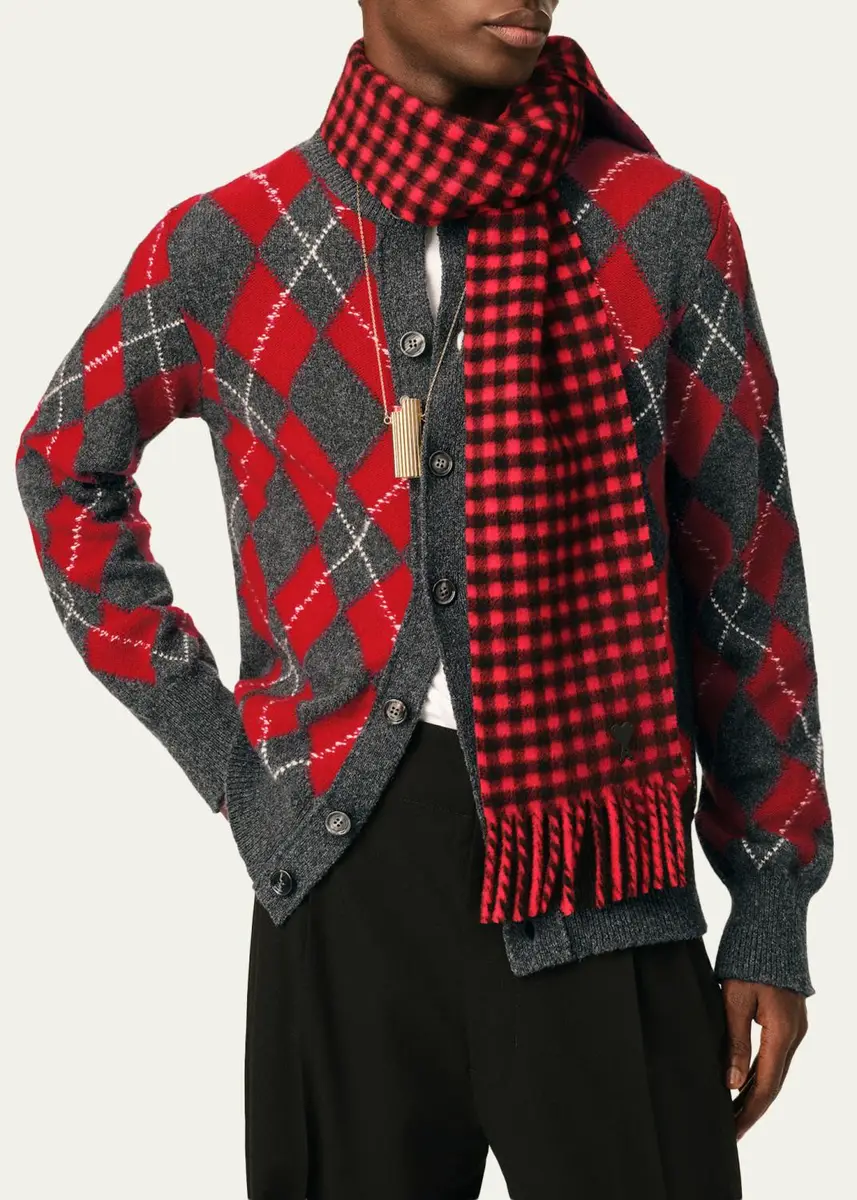 AMI PARIS Men's Argyle Wool Crewneck Cardigan | Thumbnail 4 AMI PARIS Men's Argyle Wool Crewneck Cardigan | Thumbnail 4