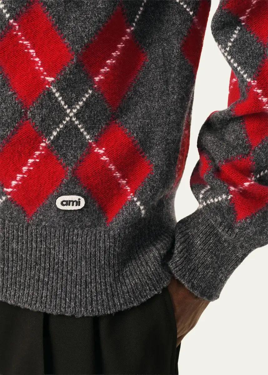 AMI PARIS Men's Argyle Wool Crewneck Cardigan | Thumbnail 5 AMI PARIS Men's Argyle Wool Crewneck Cardigan | Thumbnail 5