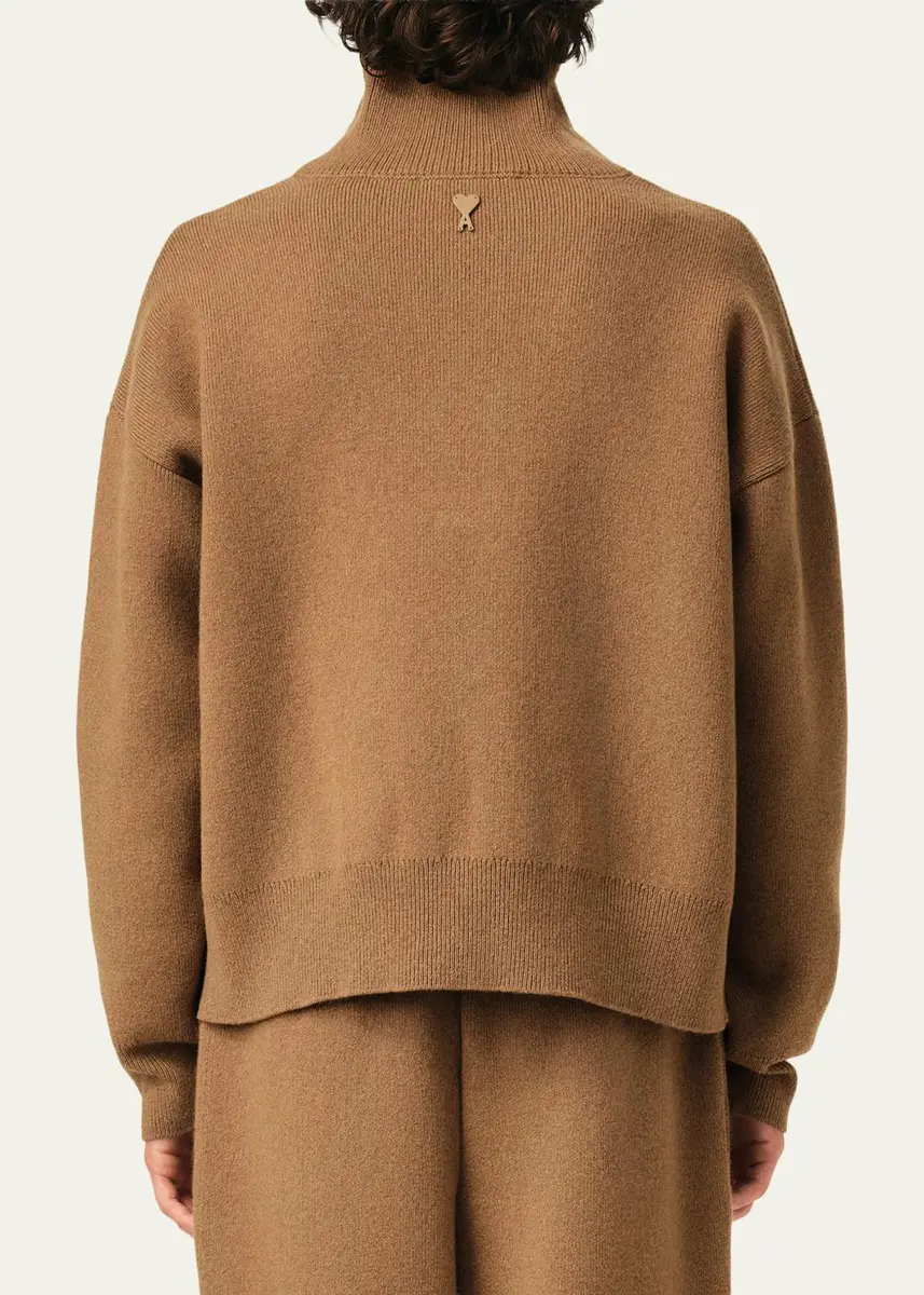 AMI PARIS Men's Compact Wool Turtleneck Henley Sweater | Thumbnail 3 AMI PARIS Men's Compact Wool Turtleneck Henley Sweater | Thumbnail 3