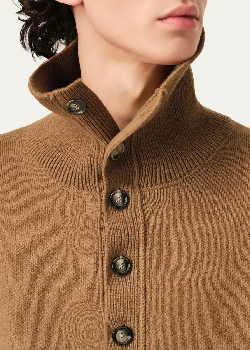 AMI PARIS Men's Compact Wool Turtleneck Henley Sweater | Thumbnail 5 AMI PARIS Men's Compact Wool Turtleneck Henley Sweater | Thumbnail 5