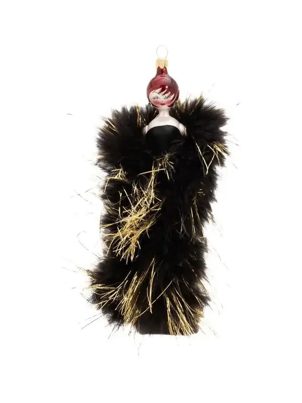 De Carlini Lady In Black & Gold Gown Glass Ornament