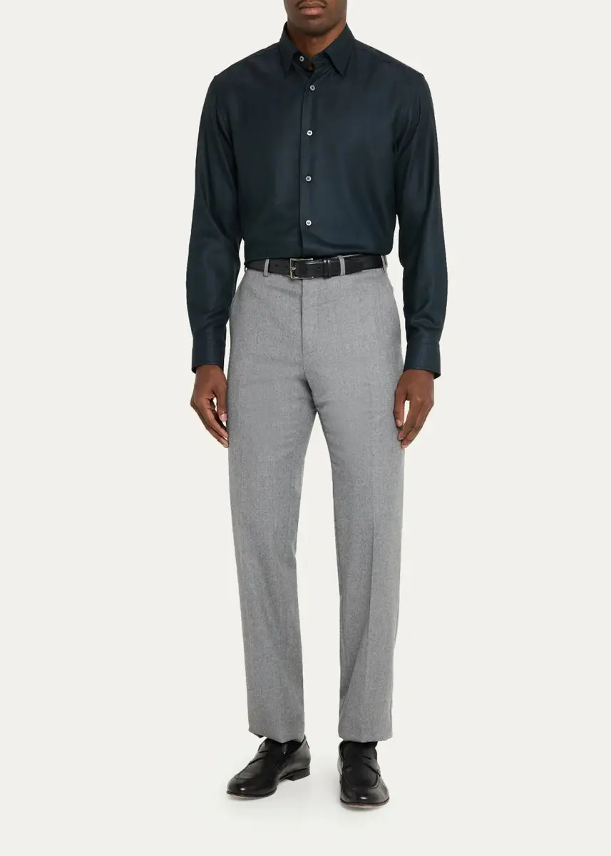 Brioni Men's Herringbone Wool Button-Front Shirt | Thumbnail 2