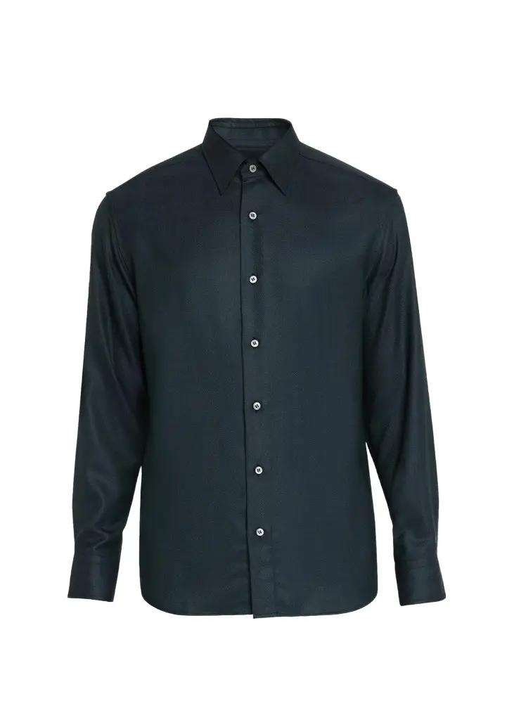 Brioni Men's Herringbone Wool Button-Front Shirt