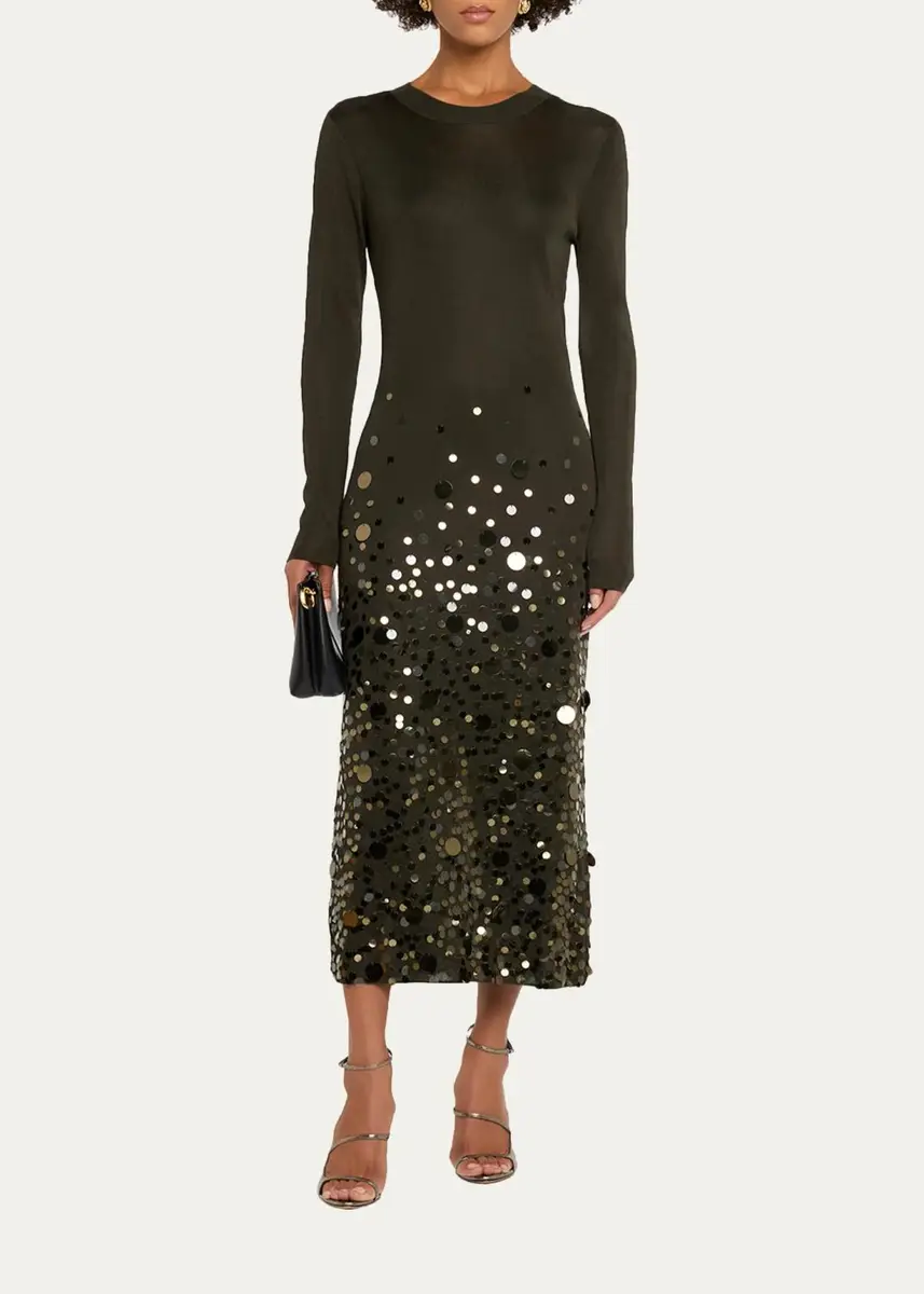 Carolina Herrera Embellished Knit Long-Sleeve Midi Dress | Thumbnail 2 Carolina Herrera Embellished Knit Long-Sleeve Midi Dress | Thumbnail 2