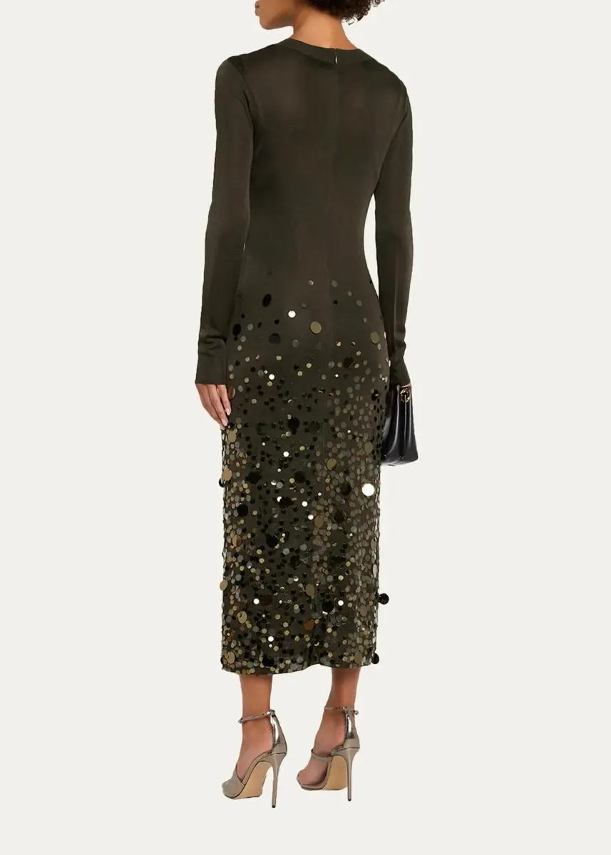 Carolina Herrera Embellished Knit Long-Sleeve Midi Dress | Thumbnail 3 Carolina Herrera Embellished Knit Long-Sleeve Midi Dress | Thumbnail 3