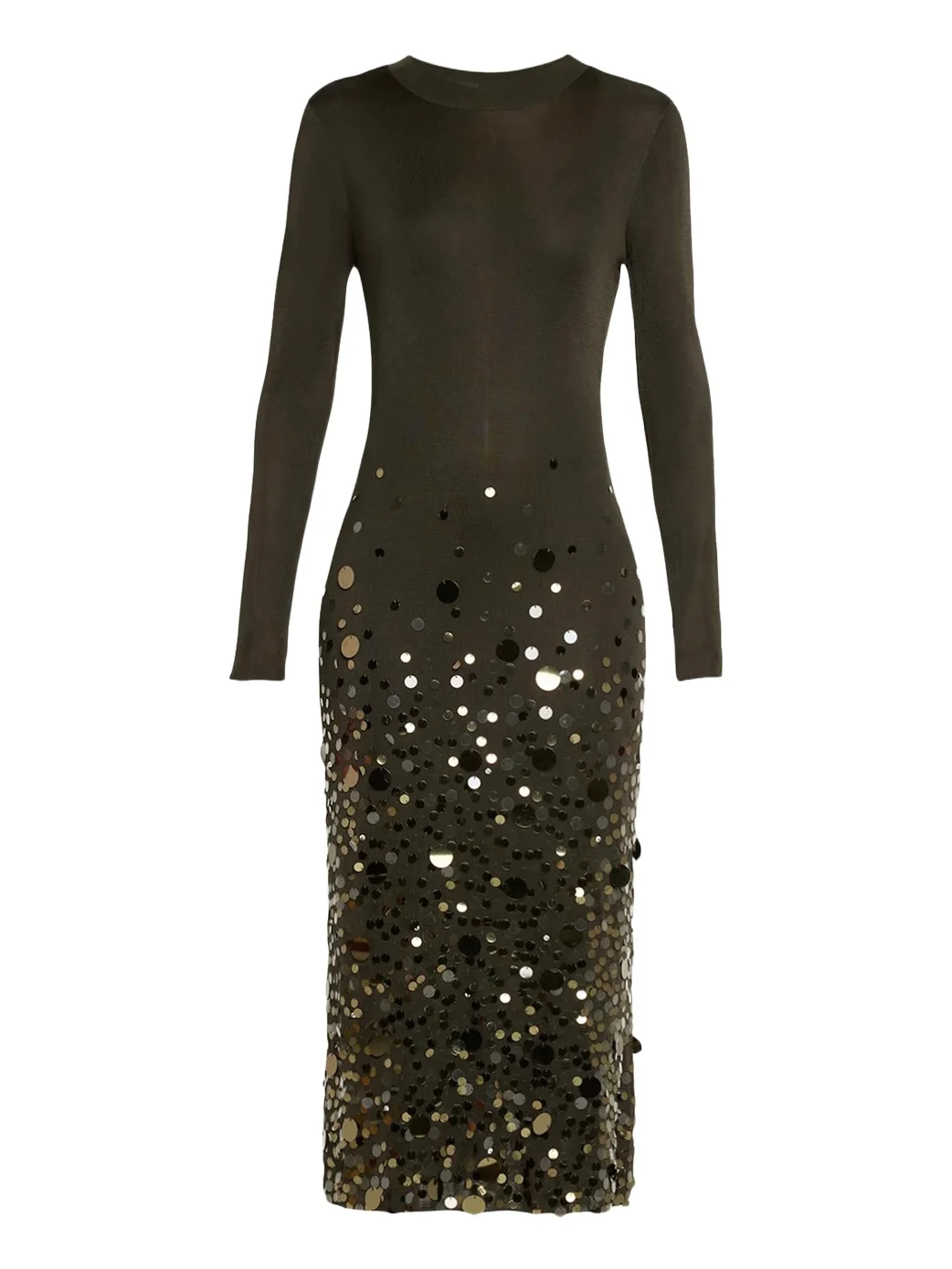 Embellished Knit Long-Sleeve Midi Dress