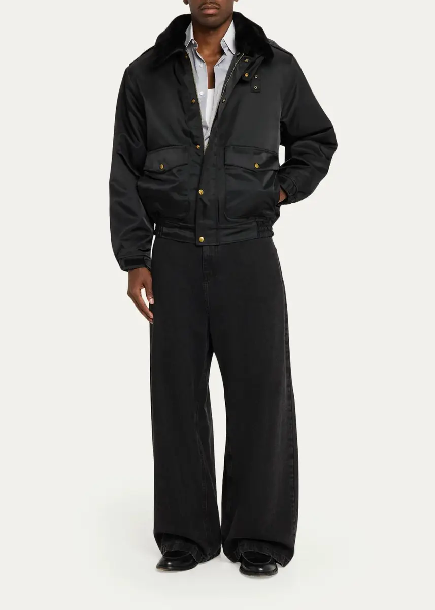 Willy Chavarria Faux-Fur Collar Shiny Nylon Uniform Bomber Jacket | Thumbnail 2 Willy Chavarria Faux-Fur Collar Shiny Nylon Uniform Bomber Jacket | Thumbnail 2