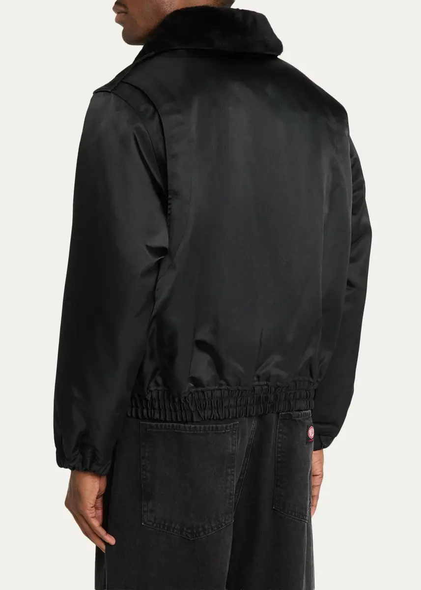 Willy Chavarria Faux-Fur Collar Shiny Nylon Uniform Bomber Jacket | Thumbnail 3 Willy Chavarria Faux-Fur Collar Shiny Nylon Uniform Bomber Jacket | Thumbnail 3