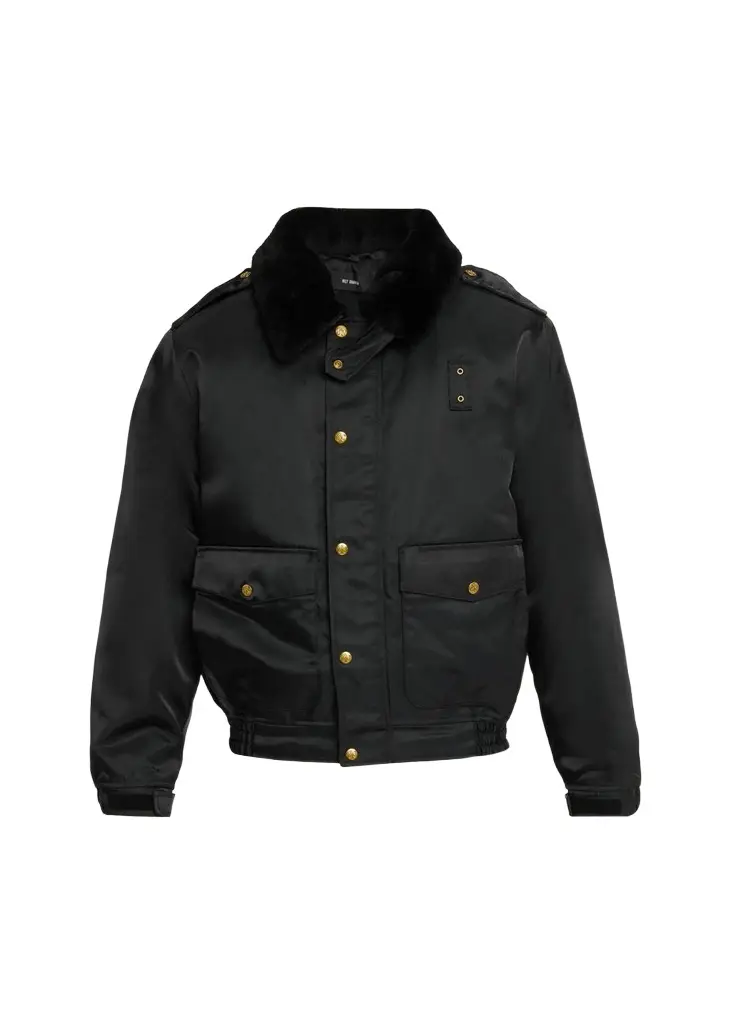 Willy Chavarria Faux-Fur Collar Shiny Nylon Uniform Bomber Jacket