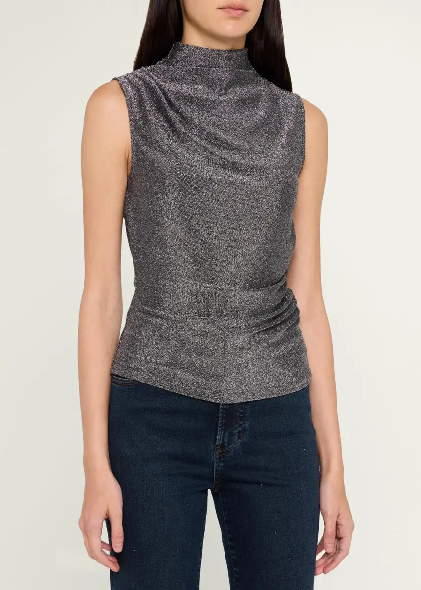 Veronica Beard Mylie Metallic Mock-Neck Tank Top | Thumbnail 4