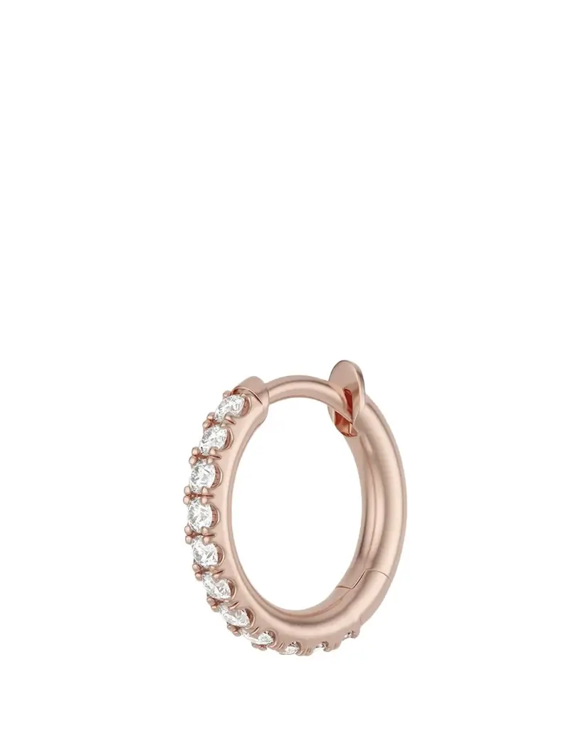 18K Rose Gold Mini Micro Pave Diamond Single Hoop Earring 18K Rose Gold Mini Micro Pave Diamond Single Hoop Earring