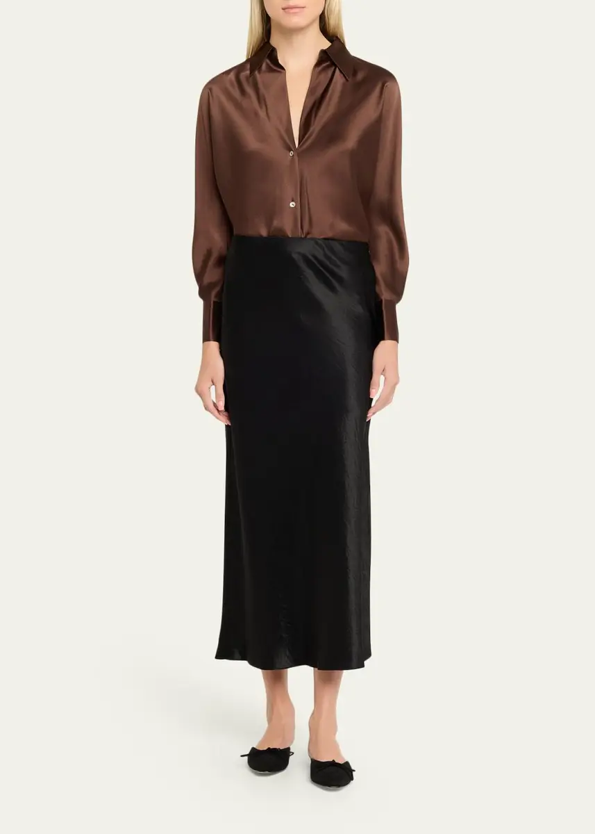 Vince Side-Slit Satin Slip Skirt | Thumbnail 2