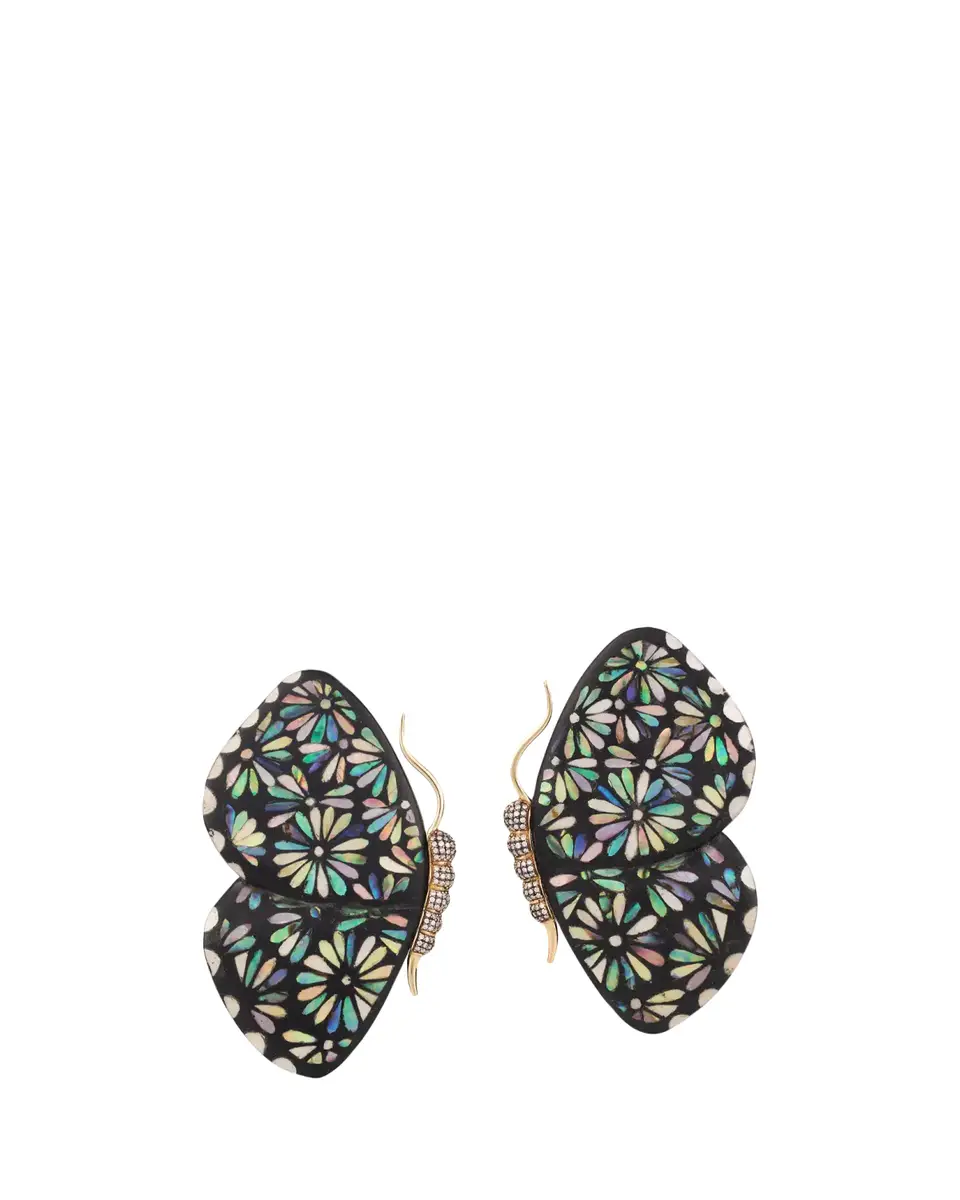 Silvia Furmanovich 18K Yellow Gold Large Butterfly Wing Black Marquetry Earrings with Diamonds | Thumbnail 2 Silvia Furmanovich 18K Yellow Gold Large Butterfly Wing Black Marquetry Earrings with Diamonds | Thumbnail 2
