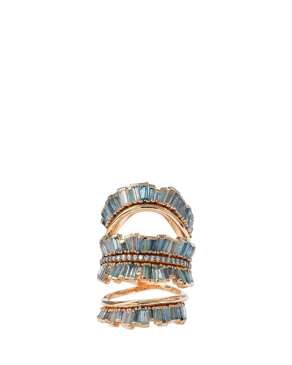 NAK ARMSTRONG Triple Ruched Ribbon Ring with Aquamarine, Blue Moonstone, Blue Peruvian Opal and White Diamond Pave | Thumbnail 2 NAK ARMSTRONG Triple Ruched Ribbon Ring with Aquamarine, Blue Moonstone, Blue Peruvian Opal and White Diamond Pave | Thumbnail 2