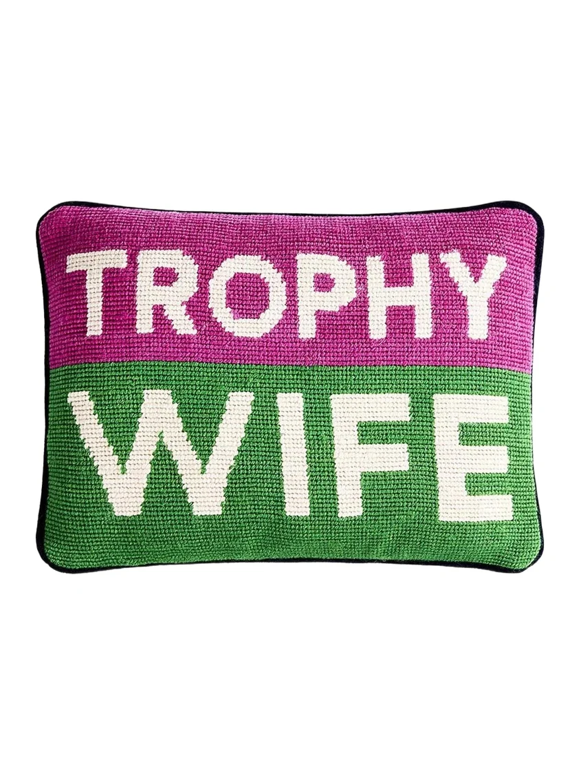 Jonathan Adler Personality Trophy Wife Needlepoint Pillow, 9" x 12"