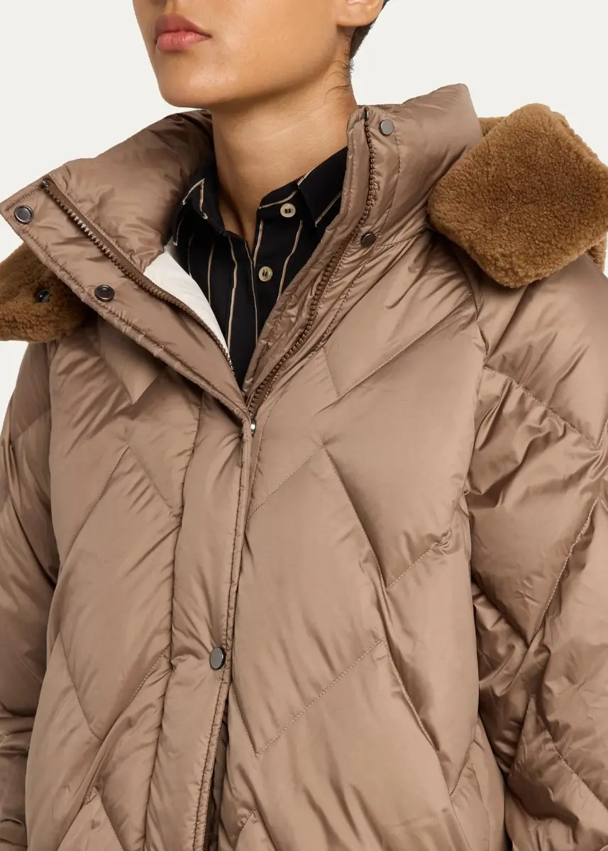 Brunello Cucinelli Superlight Matte Puffer Jacket With Detachable Lamb Shearling Hood | Thumbnail 5