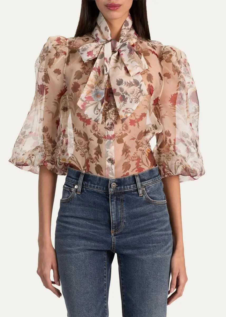 Alice + Olivia Brentley Floral Tie-Neck Blouse | Thumbnail 4 Alice + Olivia Brentley Floral Tie-Neck Blouse | Thumbnail 4