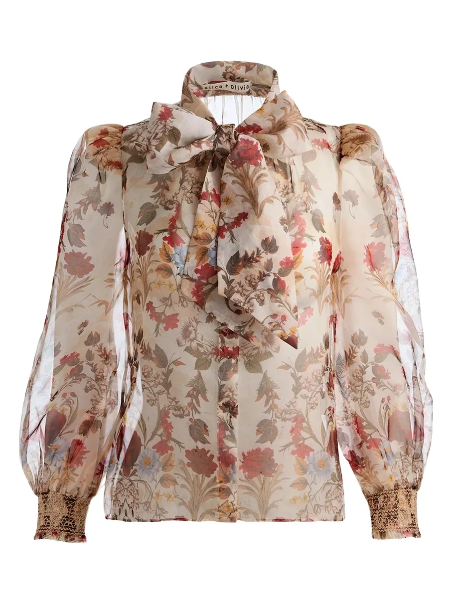 Brentley Floral Tie-Neck Blouse Brentley Floral Tie-Neck Blouse