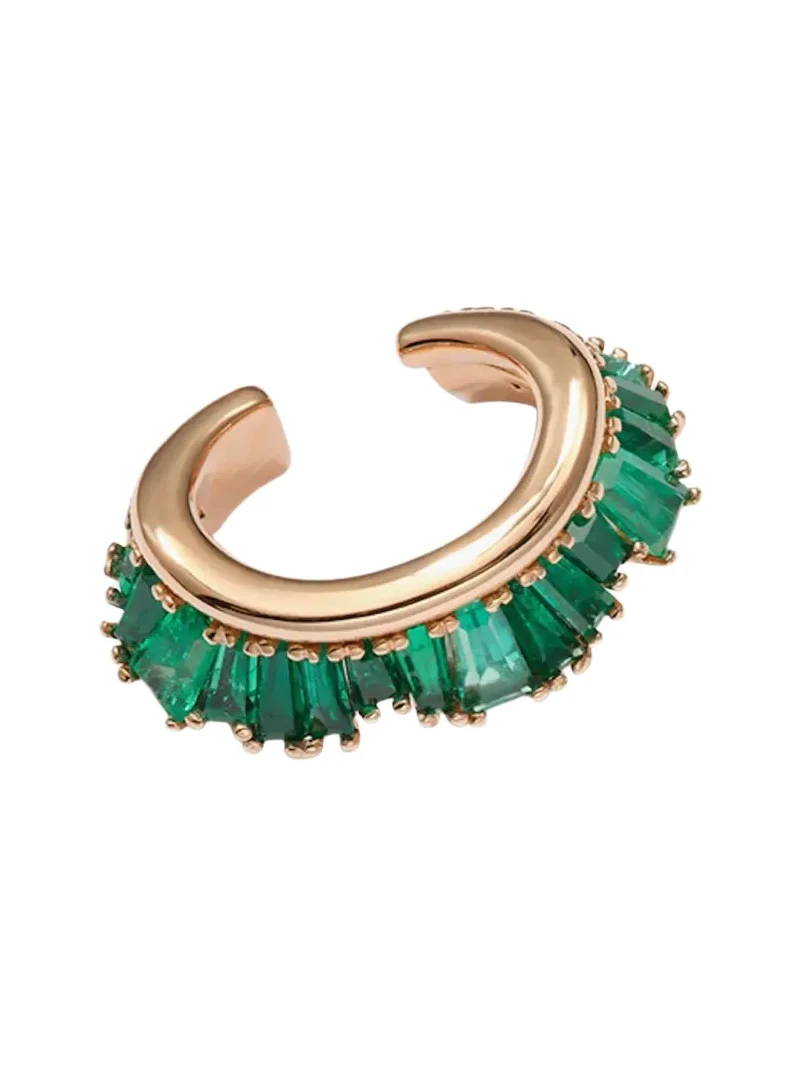 NAK ARMSTRONG 20K Recycled Rose Gold Ruched Ear Cuff with Emeralds, Single