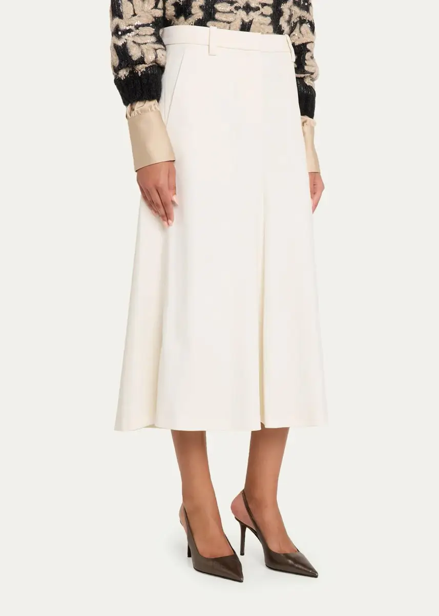 Brunello Cucinelli Couture Wool Gabardine A-Line Midi Skirt | Thumbnail 4 Brunello Cucinelli Couture Wool Gabardine A-Line Midi Skirt | Thumbnail 4
