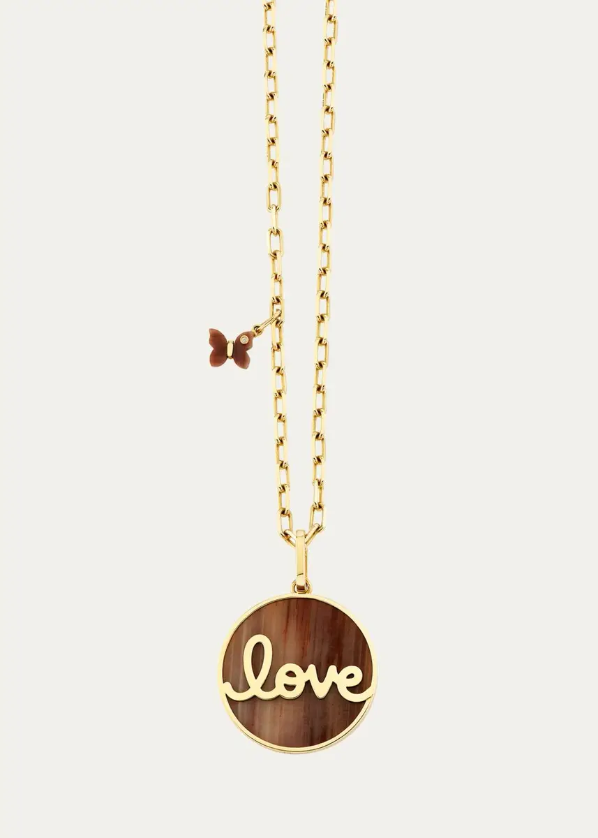 Sydney Evan 14K Yellow Gold Petrified Wood Love Script Necklace | Thumbnail 2