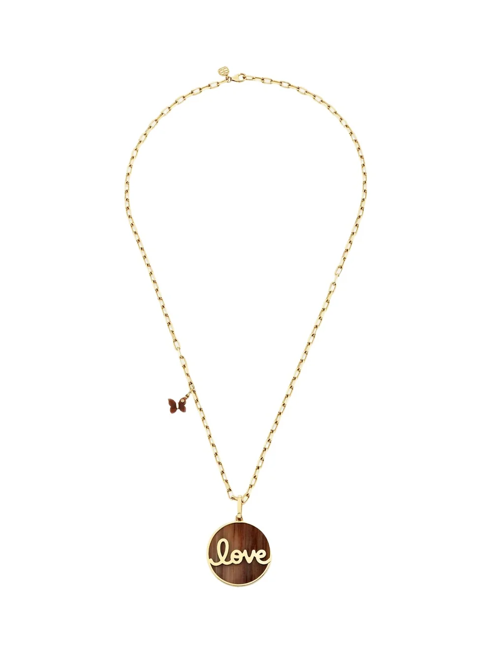 14K Yellow Gold Petrified Wood Love Script Necklace