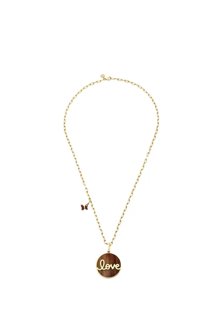 Sydney Evan 14K Yellow Gold Petrified Wood Love Script Necklace