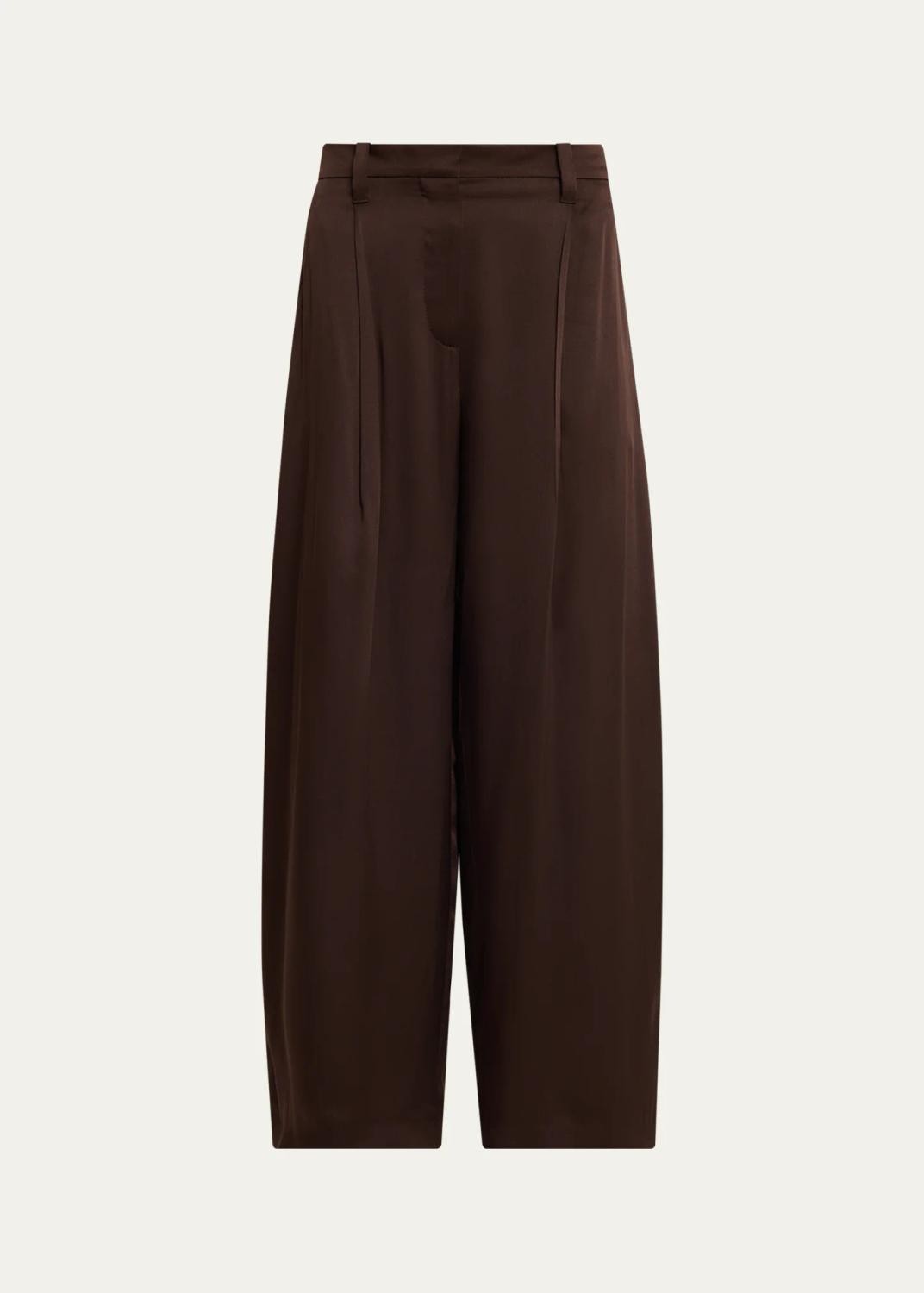 Fluid Silk Satin Pleated Soft Barrel-Leg Pants Fluid Silk Satin Pleated Soft Barrel-Leg Pants