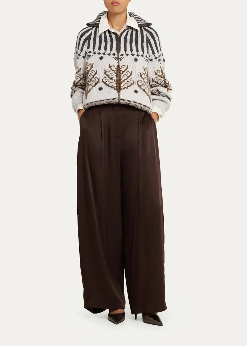 Brunello Cucinelli Fluid Silk Satin Pleated Soft Barrel-Leg Pants | Thumbnail 2