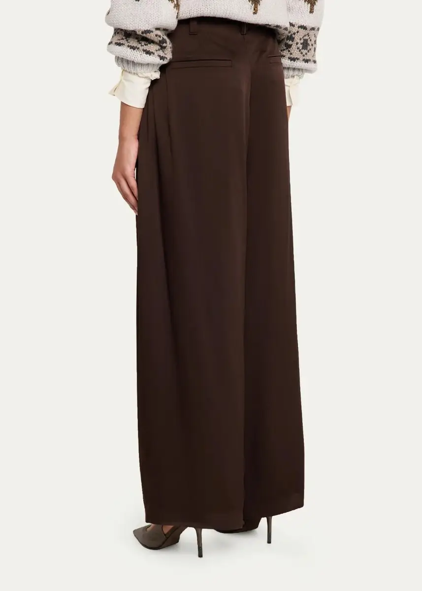 Brunello Cucinelli Fluid Silk Satin Pleated Soft Barrel-Leg Pants | Thumbnail 3