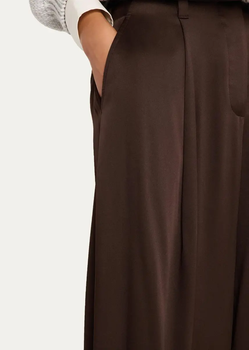 Brunello Cucinelli Fluid Silk Satin Pleated Soft Barrel-Leg Pants | Thumbnail 5