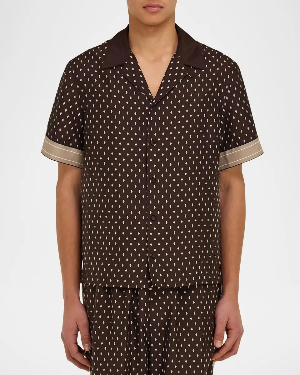 Ferragamo Men's Habotai Silk Short-Sleeve Shirt | Thumbnail 4 Ferragamo Men's Habotai Silk Short-Sleeve Shirt | Thumbnail 4