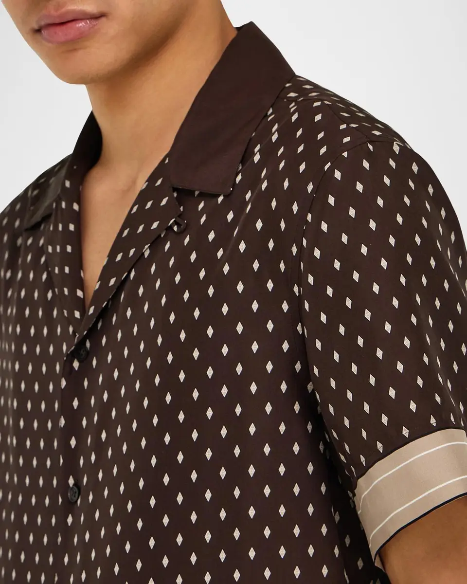 Ferragamo Men's Habotai Silk Short-Sleeve Shirt | Thumbnail 5 Ferragamo Men's Habotai Silk Short-Sleeve Shirt | Thumbnail 5