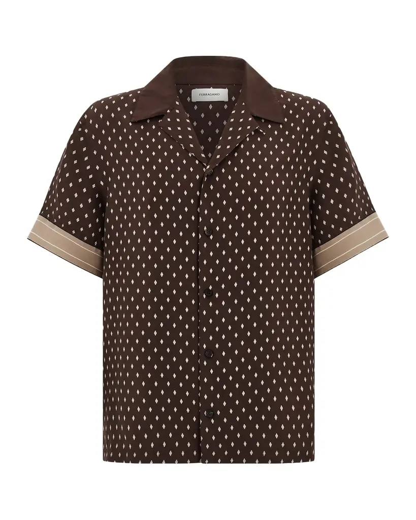 Ferragamo Men's Habotai Silk Short-Sleeve Shirt