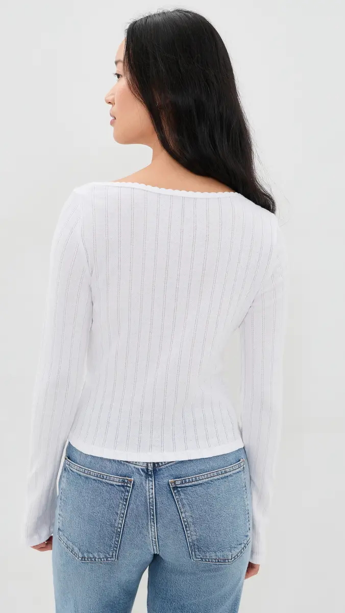 LESET Pointelle Long Sleeve Bateau Top | Thumbnail 3