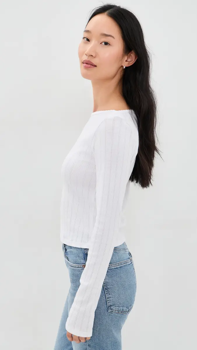 LESET Pointelle Long Sleeve Bateau Top | Thumbnail 4