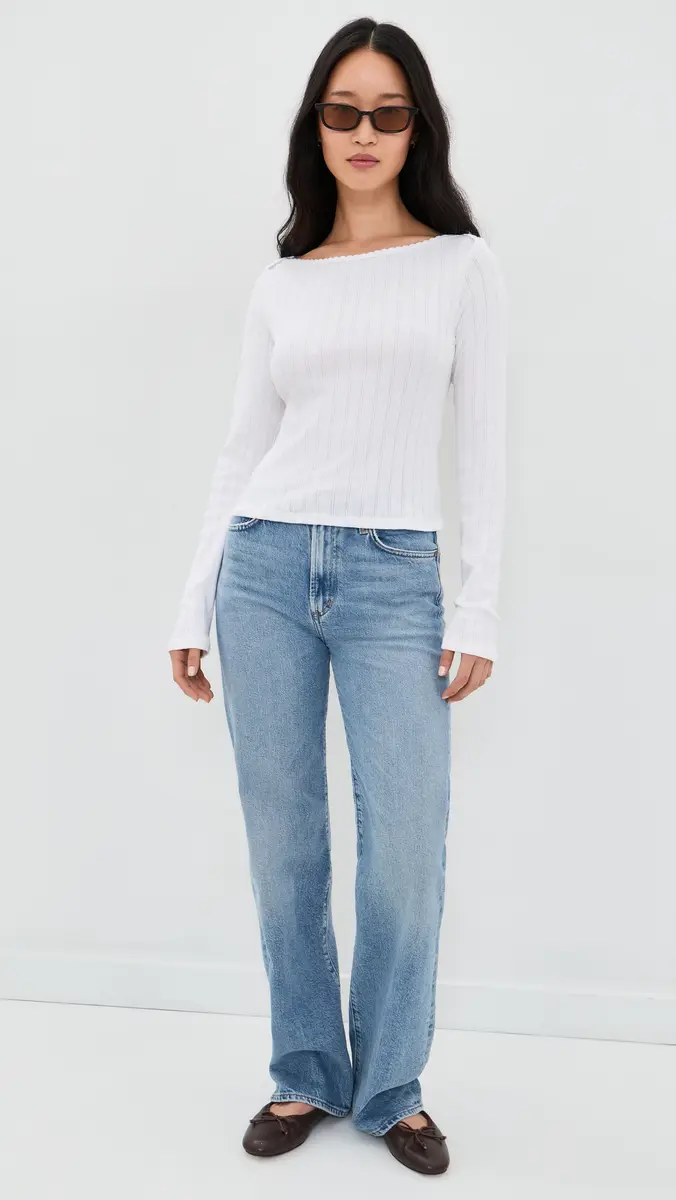LESET Pointelle Long Sleeve Bateau Top | Thumbnail 5