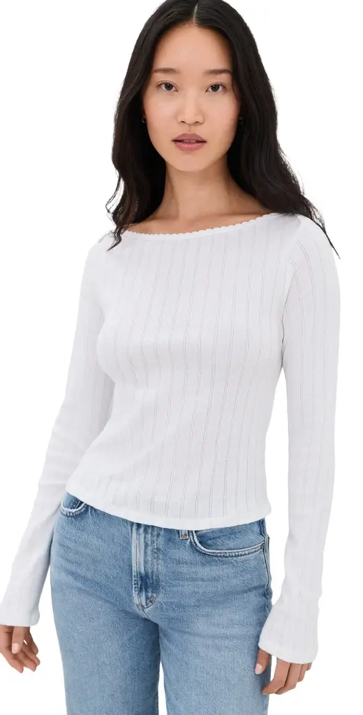 Pointelle Long Sleeve Bateau Top Pointelle Long Sleeve Bateau Top