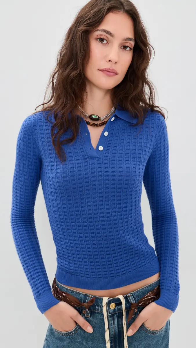 Guest In Residence Shrunken Waffle Cashmere Knit Polo | Thumbnail 2 Guest In Residence Shrunken Waffle Cashmere Knit Polo | Thumbnail 2