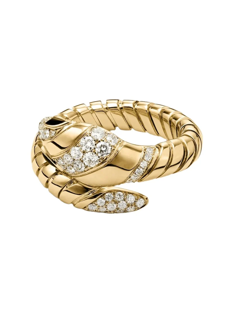 BVLGARI Serpenti Tubogas 18kt gold ring with diamonds and onyx