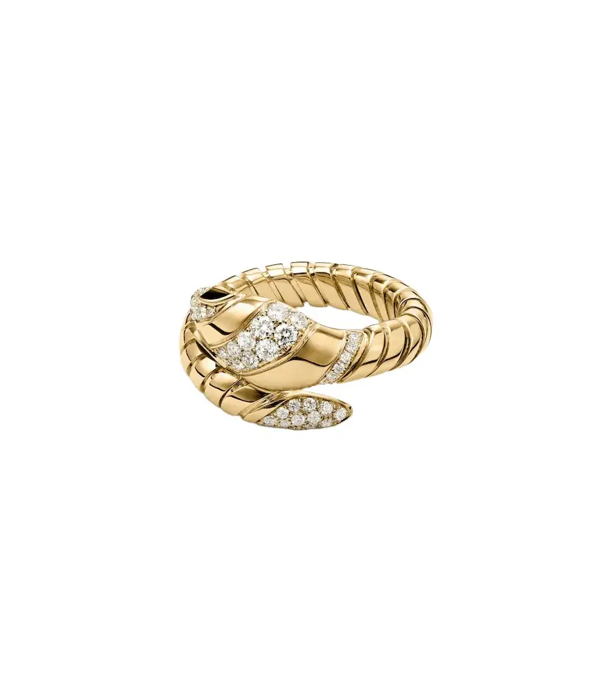 BVLGARI Serpenti Tubogas 18kt gold ring with diamonds and onyx