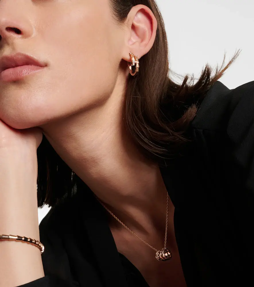 BVLGARI Serpenti Viper 18kt rose gold hoop earrings with diamonds | Thumbnail 6