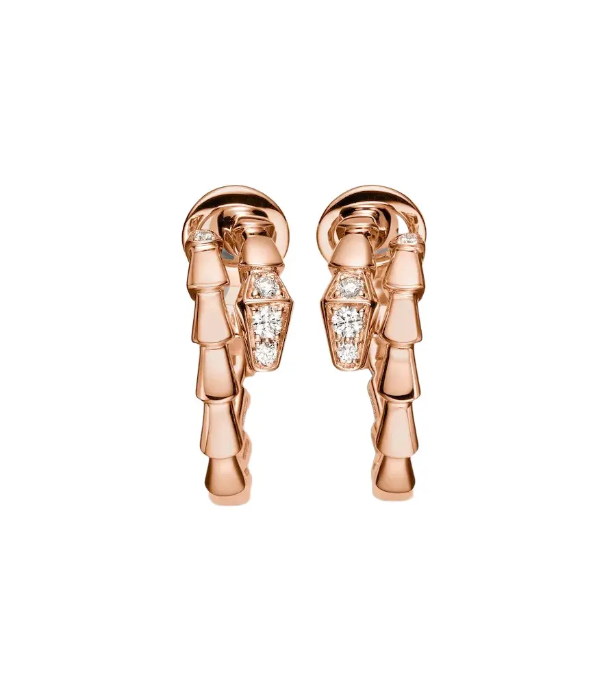 BVLGARI Serpenti Viper 18kt rose gold hoop earrings with diamonds