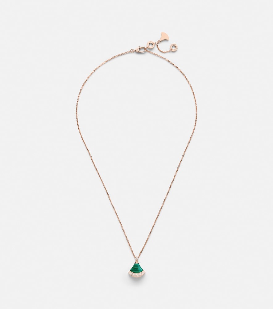Divas' Dream 18kt rose gold necklace with diamonds and malachite Divas' Dream 18kt rose gold necklace with diamonds and malachite