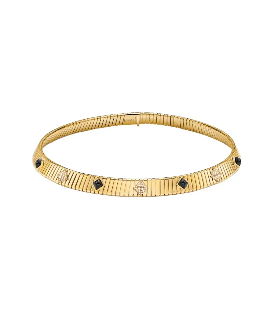 Tubogas 18kt gold necklace with diamonds and onyx Tubogas 18kt gold necklace with diamonds and onyx
