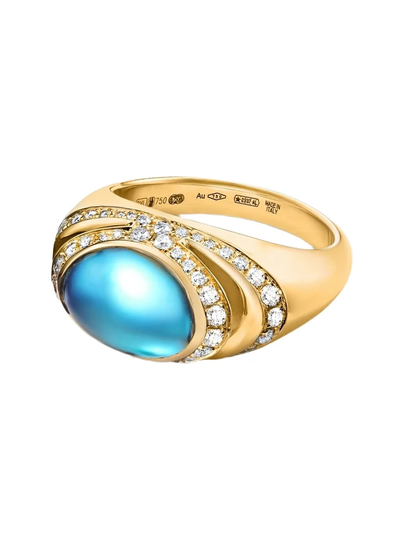 BVLGARI Cabochon 18kt gold ring with topaz and diamonds