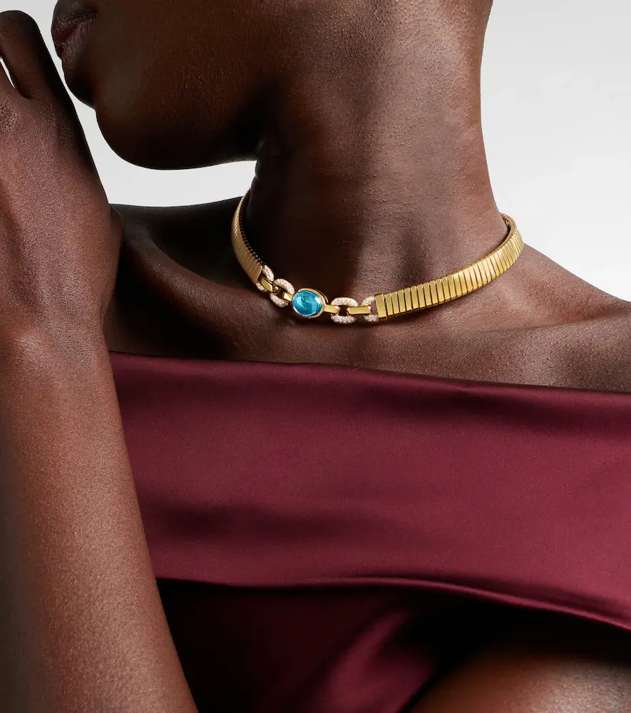 BVLGARI Tubogas 18kt gold necklace with topaz and diamonds | Thumbnail 2 BVLGARI Tubogas 18kt gold necklace with topaz and diamonds | Thumbnail 2